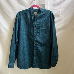 Wah Maker Shirt Men's L Blue Floral Cotton Frontier Western Button Long Sleeve